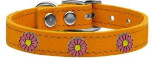 Pink Daisy Widget Genuine Leather Dog Collar Mandarin 16