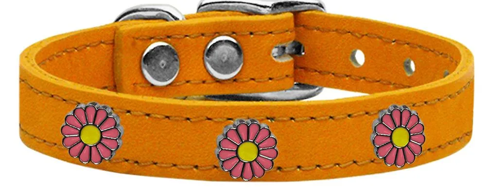 Pink Daisy Widget Genuine Leather Dog Collar Mandarin 16