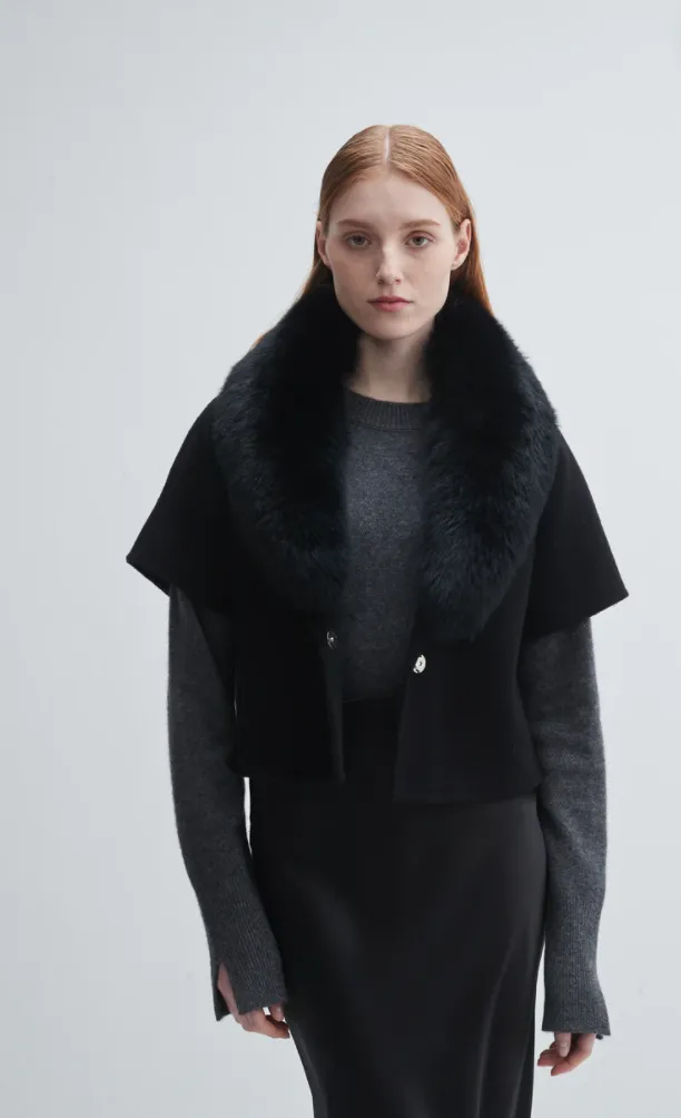 Pissenlit Fur Collared Jacket Black