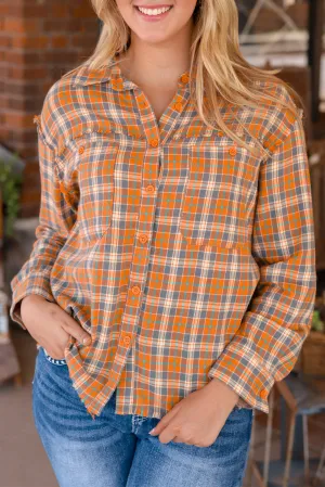 Plaid Embroidered Button Down Shacket