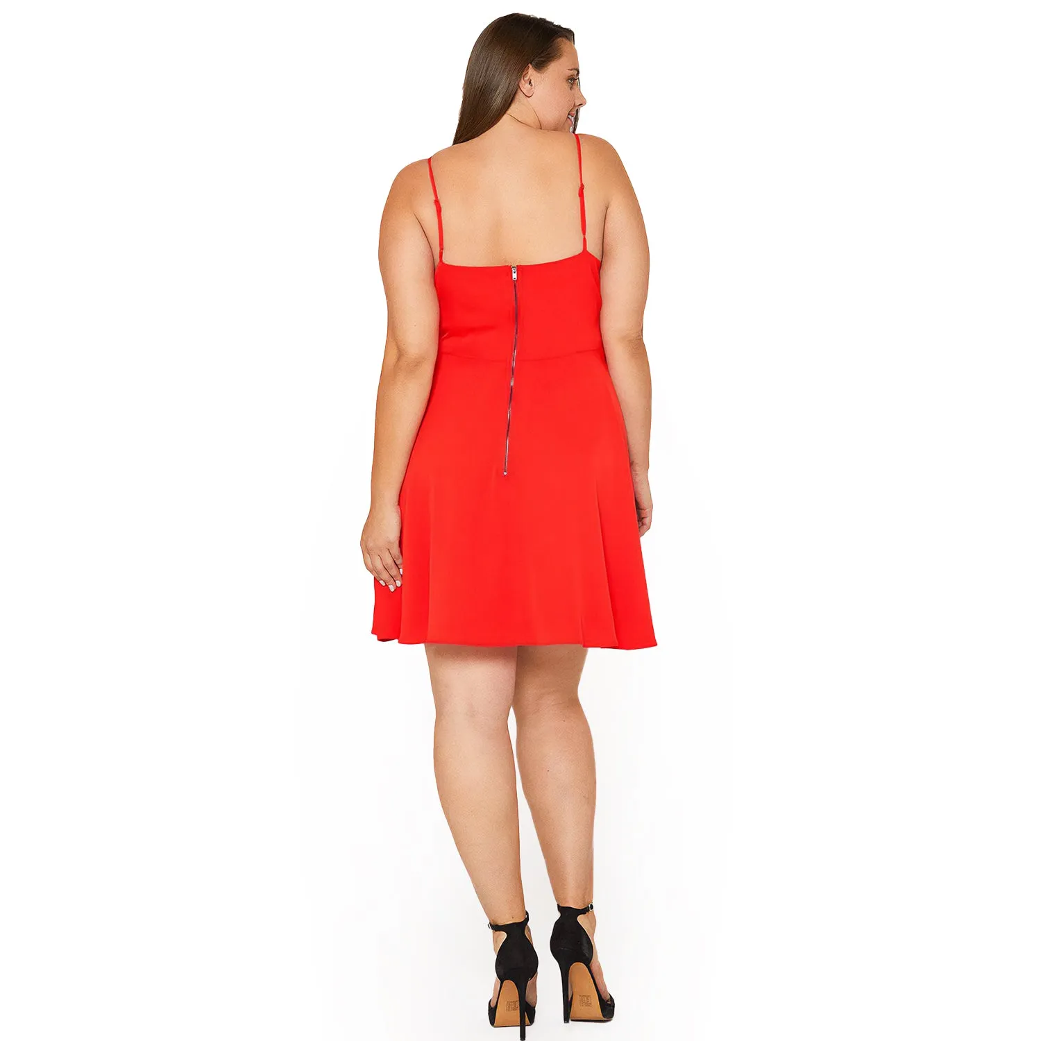 Plus Size V-neck Spaghetti Strap Cocktail Dress in Poppy Red