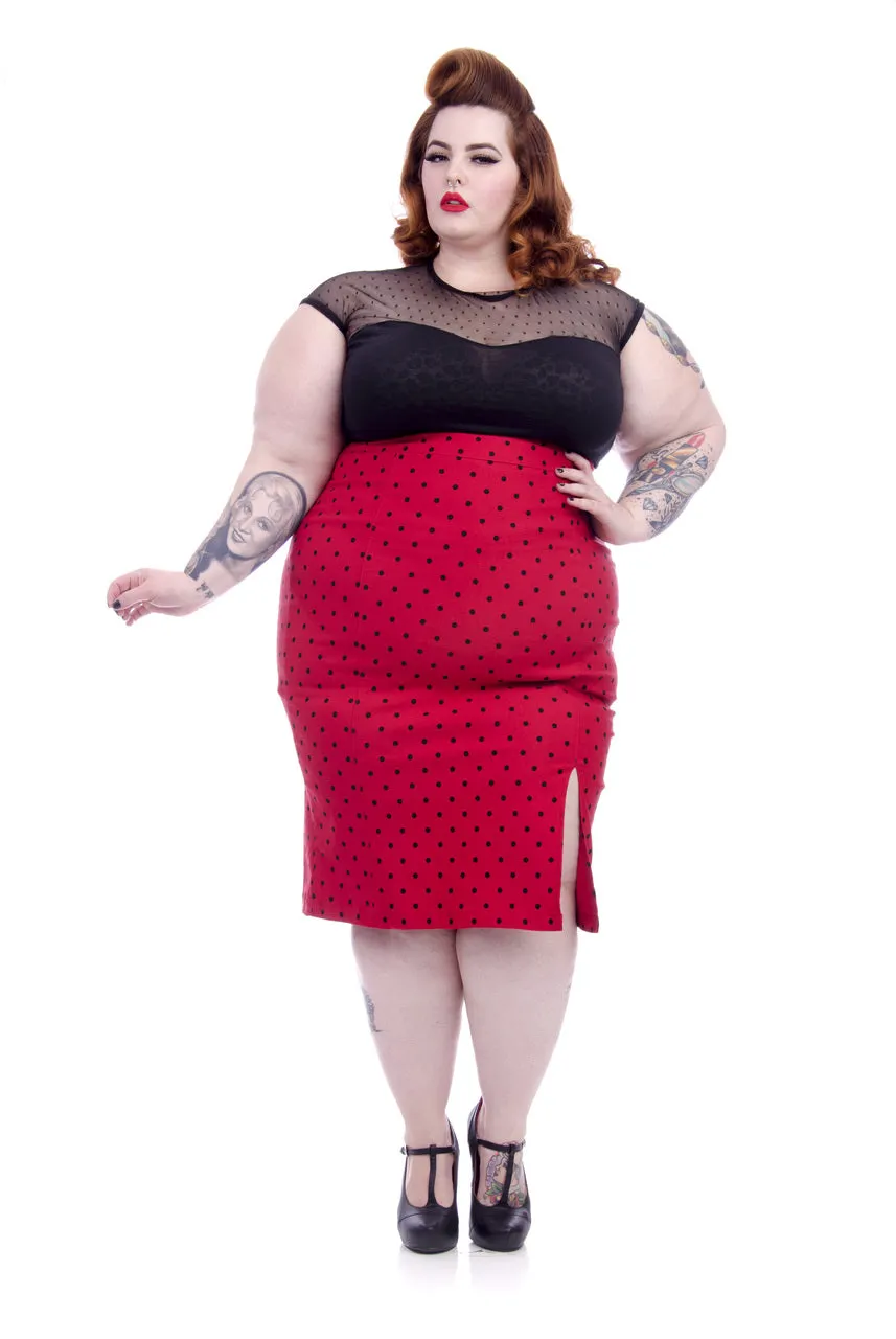 Polka Dot Pencil Skirt in Red