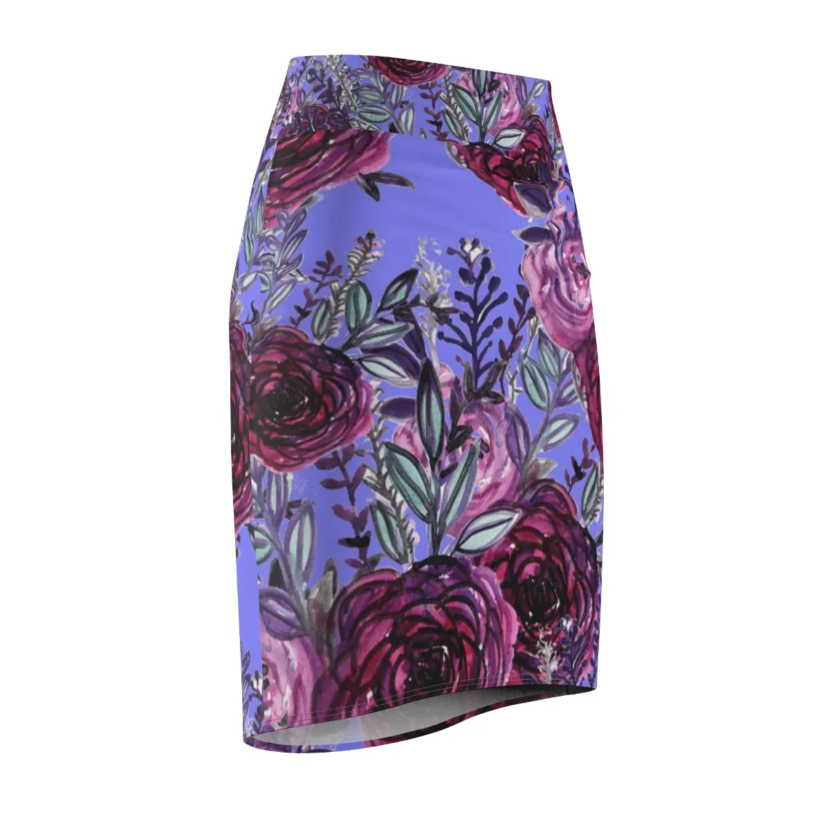 Purple Pink Floral Pencil Skirt, Best Rose Floral Print Designer Women's Pencil Skirt-Made in USA (US Size: XS-2XL)