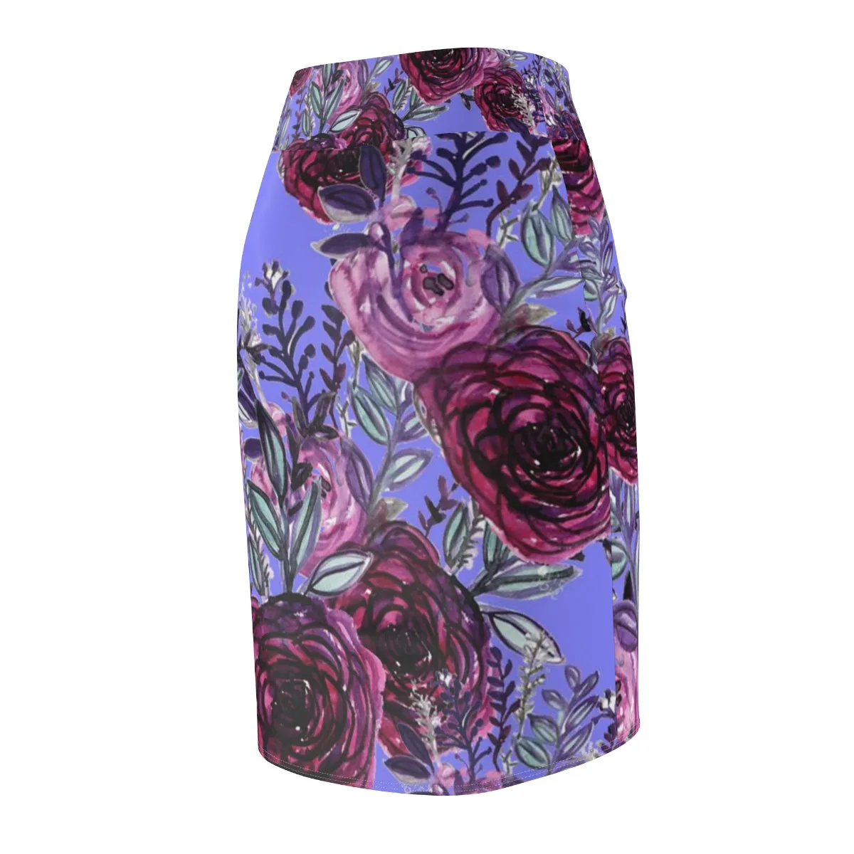 Purple Pink Floral Pencil Skirt, Best Rose Floral Print Designer Women's Pencil Skirt-Made in USA (US Size: XS-2XL)