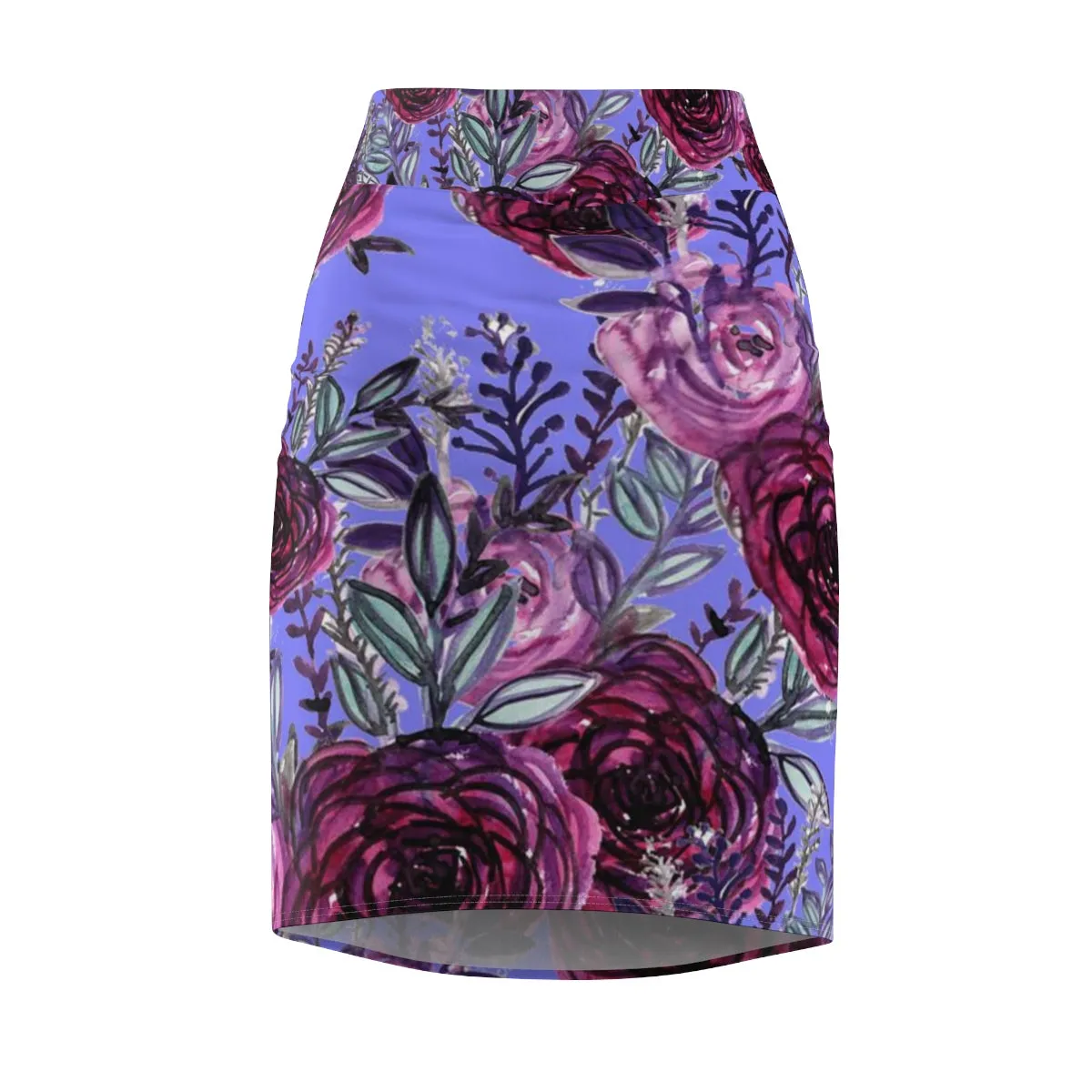 Purple Pink Floral Pencil Skirt, Best Rose Floral Print Designer Women's Pencil Skirt-Made in USA (US Size: XS-2XL)