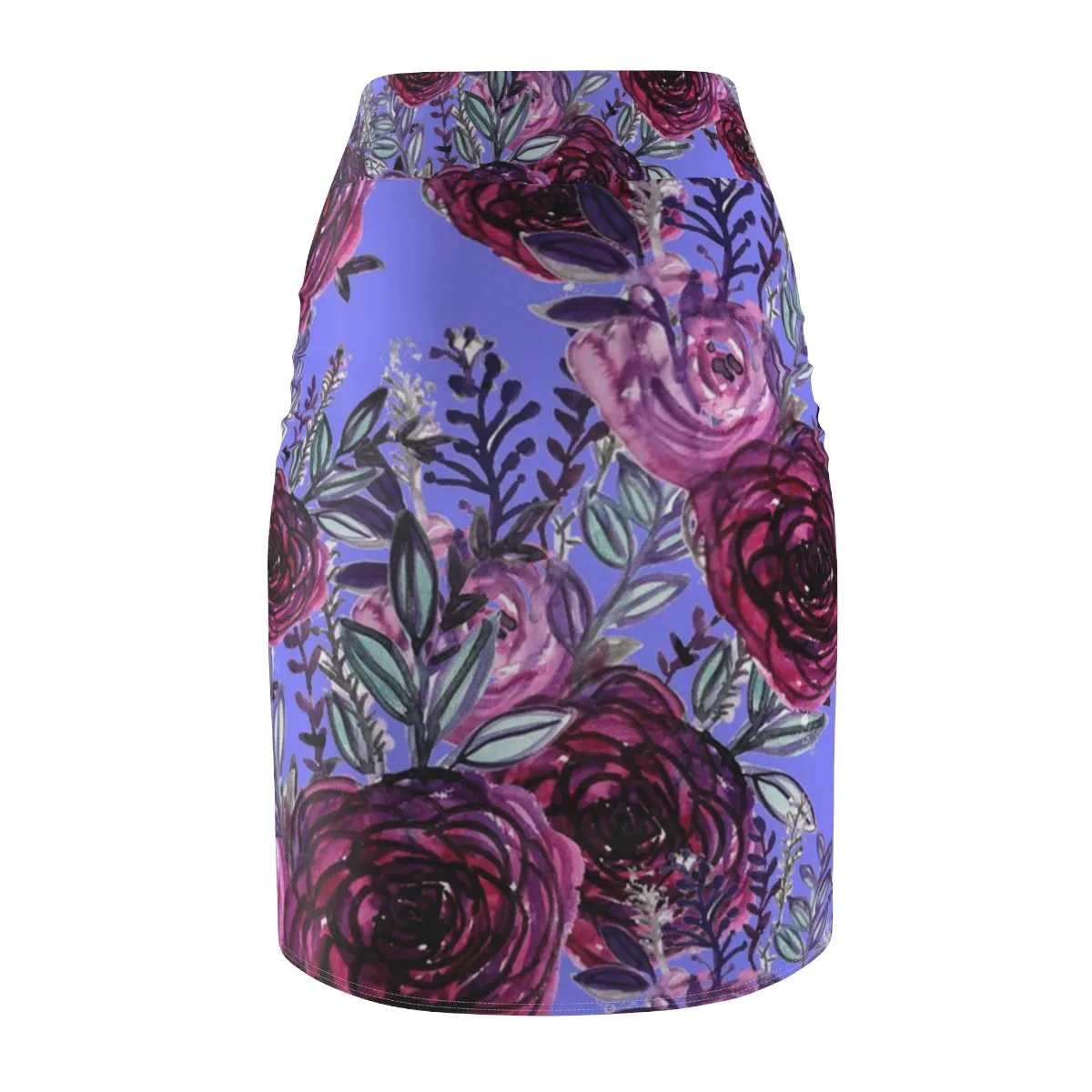 Purple Pink Floral Pencil Skirt, Best Rose Floral Print Designer Women's Pencil Skirt-Made in USA (US Size: XS-2XL)