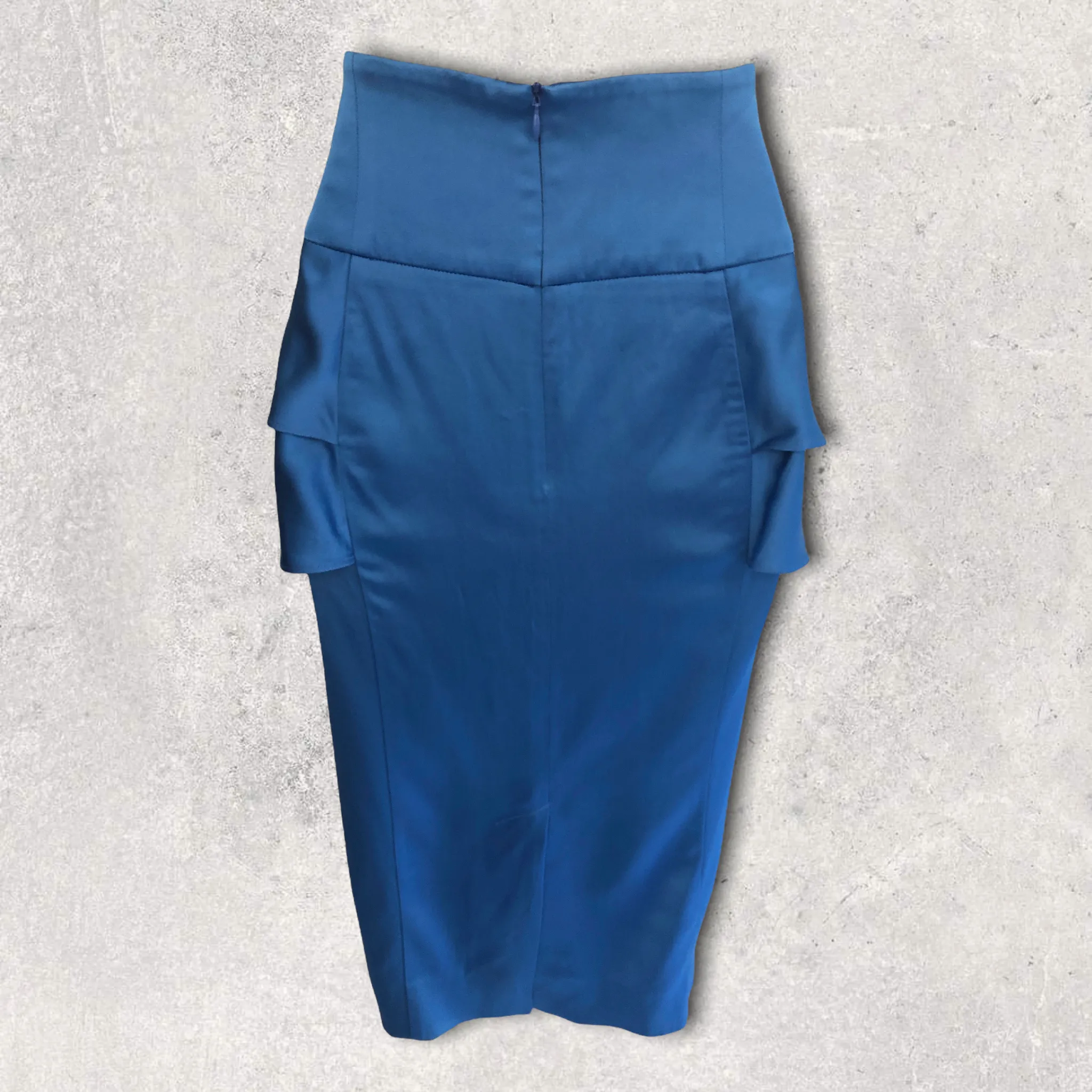 Reiss - Lucy - Turquoise Satin Peplum Pencil Skirt UK 10 US 6 EU 38  RRP £110