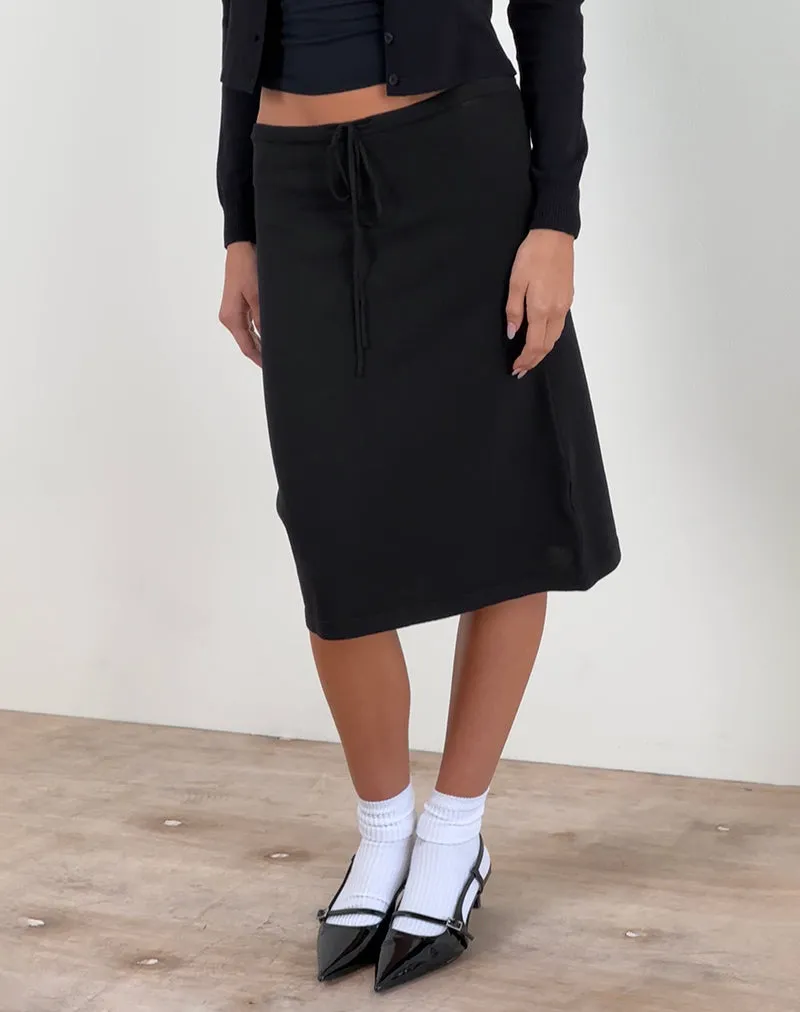 Rella Midi Skirt in Flat Knit Black