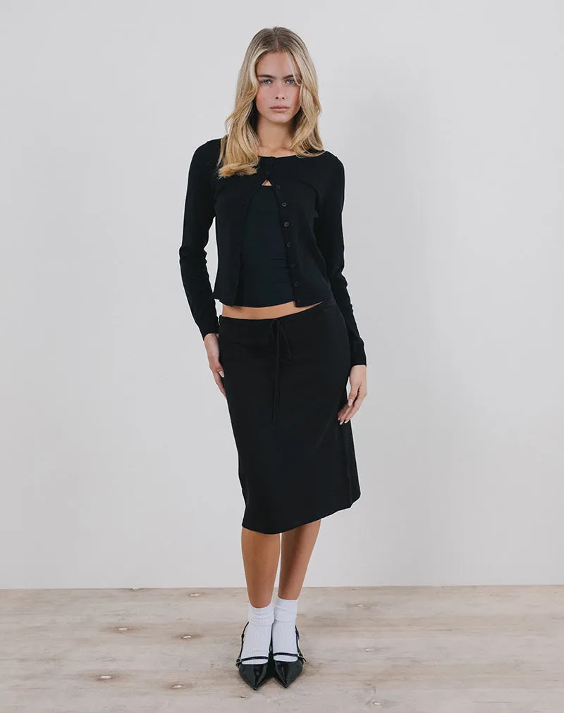 Rella Midi Skirt in Flat Knit Black