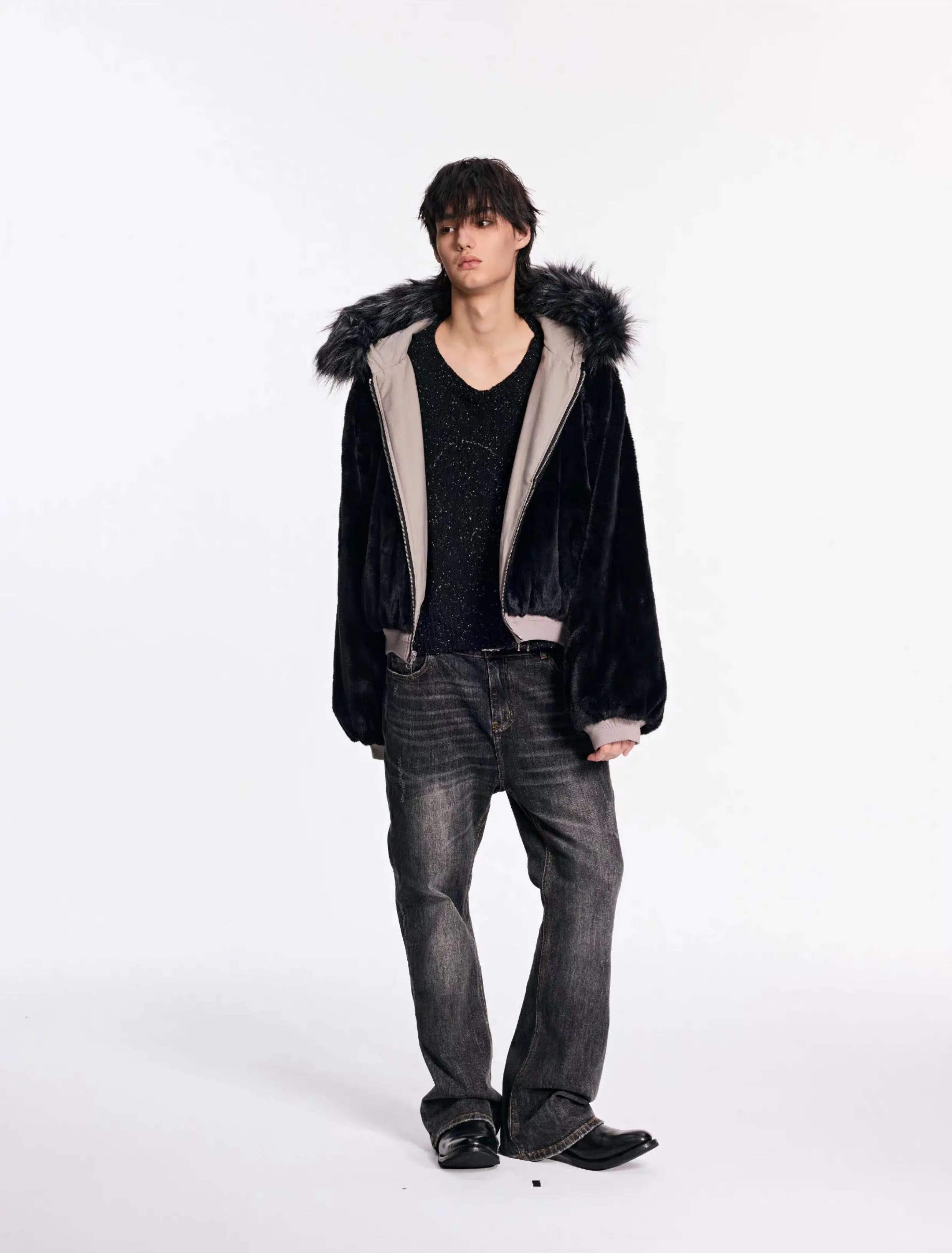 Reversible removable fur collar jacket