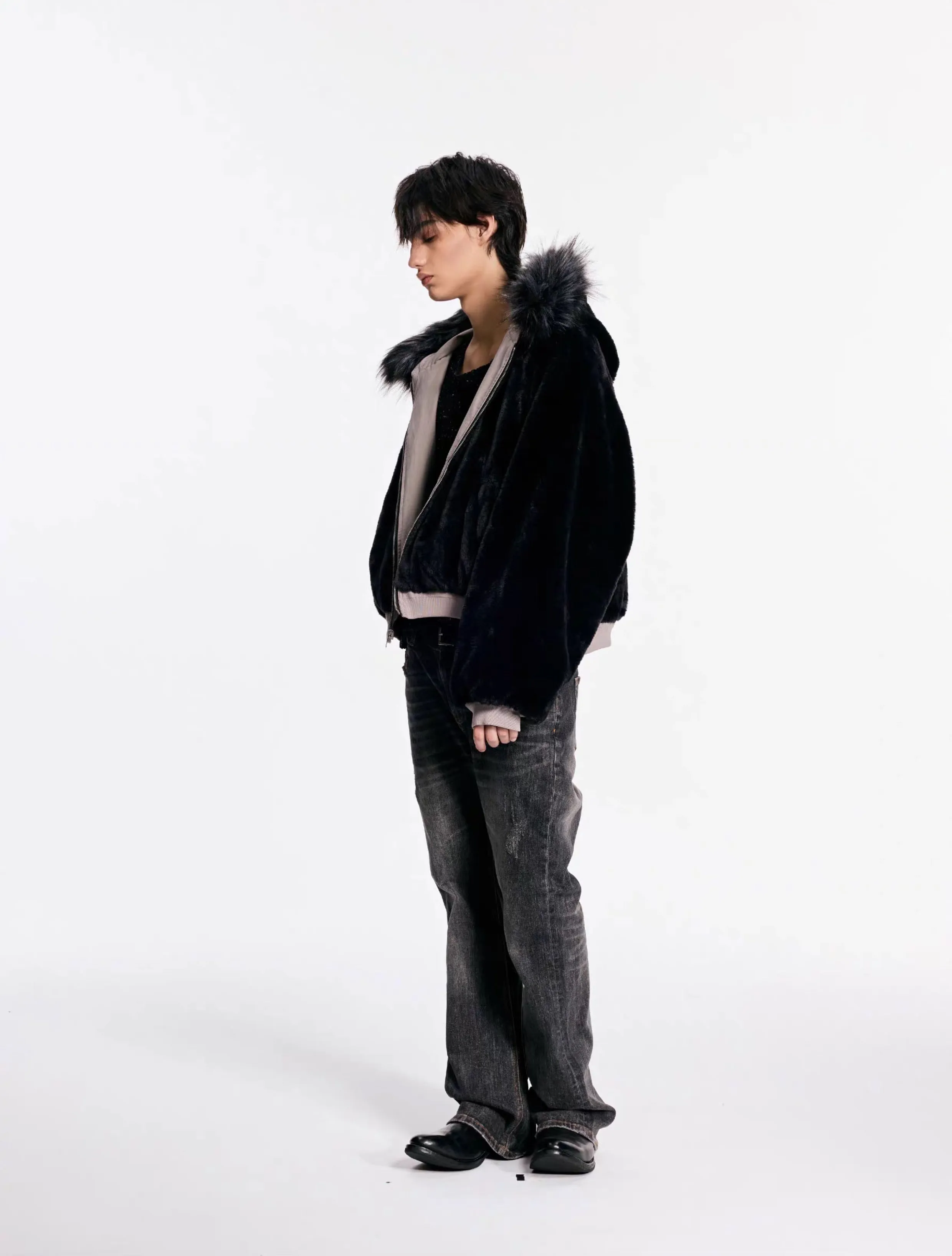 Reversible removable fur collar jacket