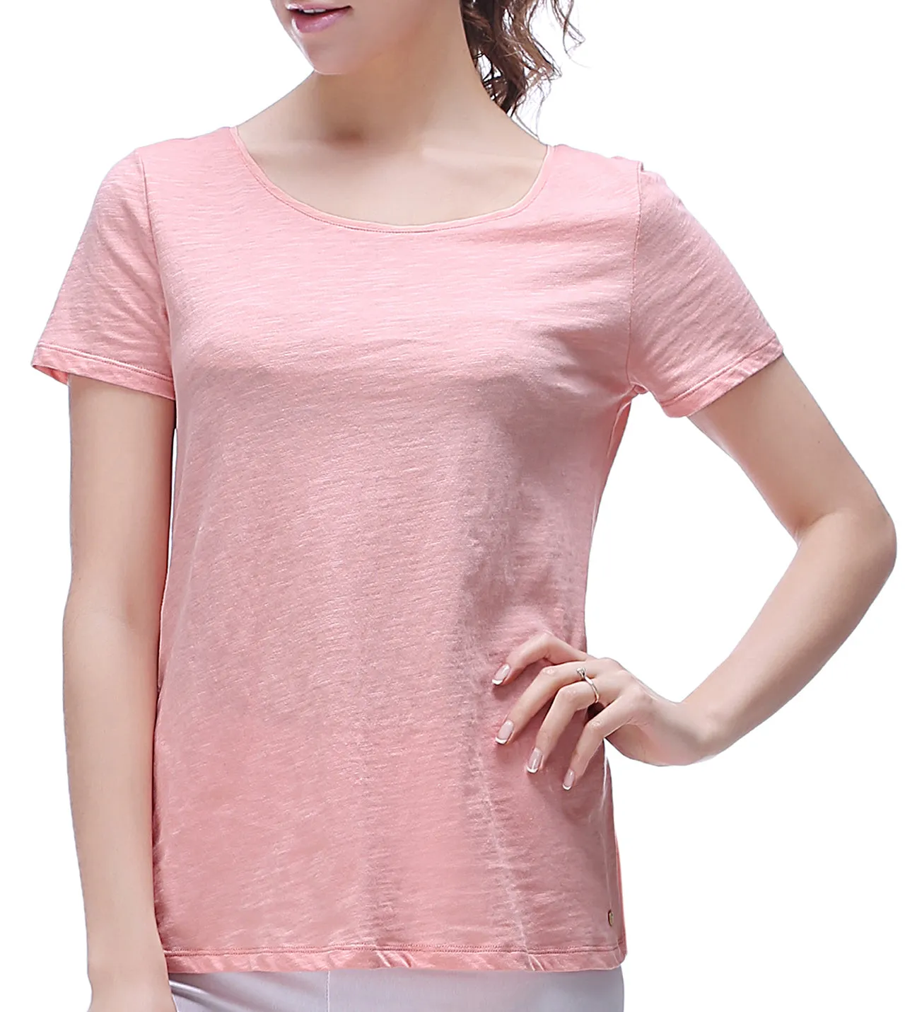 RH Women's Solid Short Sleeve Cotton Bamboo Blouse Casual Tee Top T-Shirt RH2028