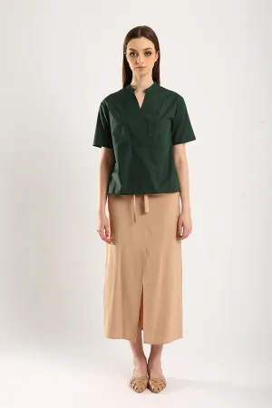 Riley Linen Midi Skirt with Sash Tie in Apricot