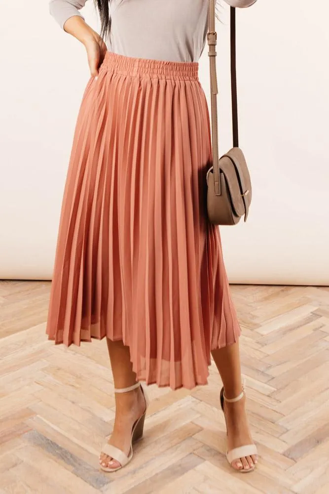 Robin Pleated Midi Skirt in Coral