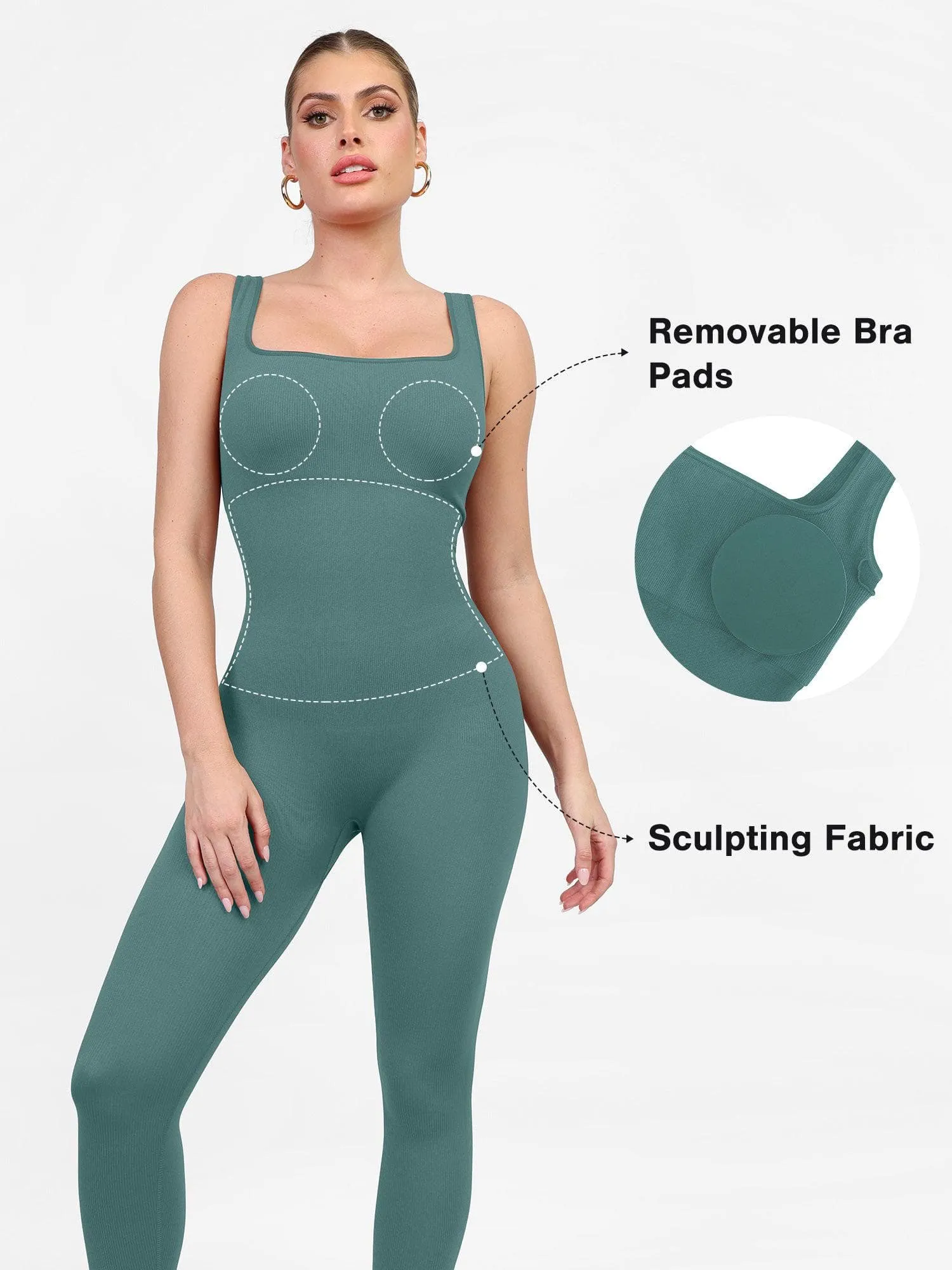 Shapewear Square Neck Seamless Tank Workout Jumpsuit