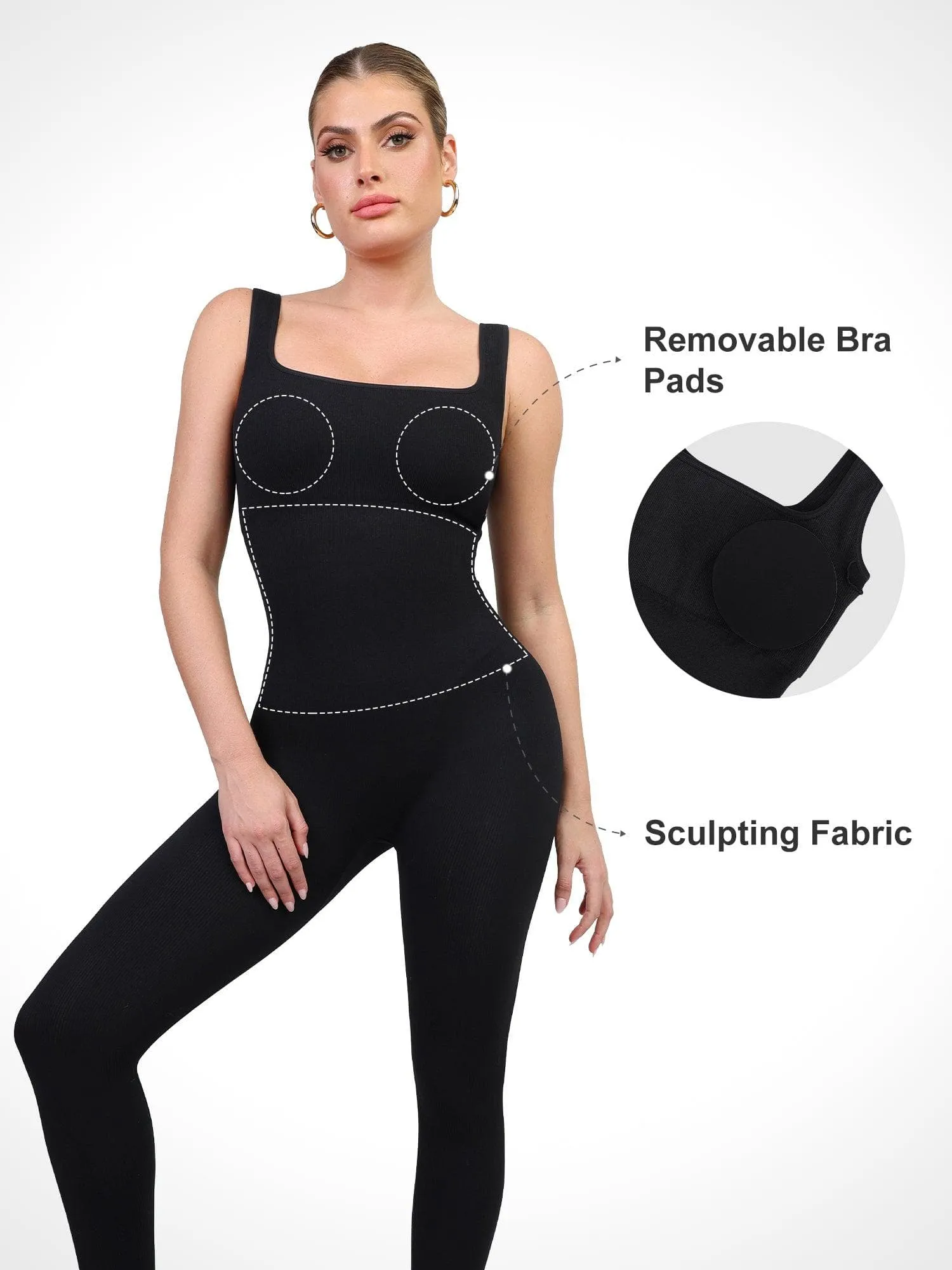 Shapewear Square Neck Seamless Tank Workout Jumpsuit