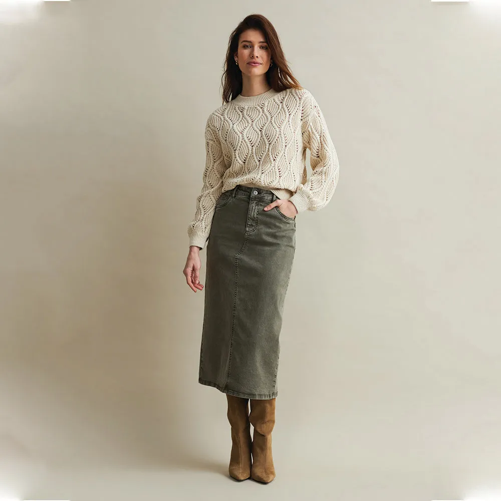 Sibelle Dark Khaki Straight Denim Skirt