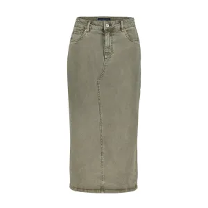 Sibelle Dark Khaki Straight Denim Skirt