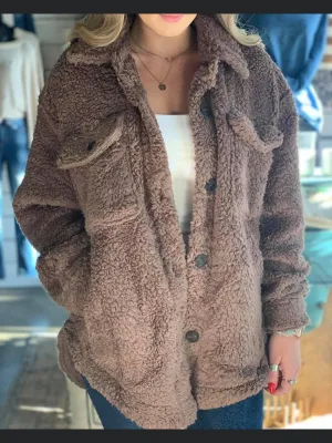 Tan Button Sherpa jacket