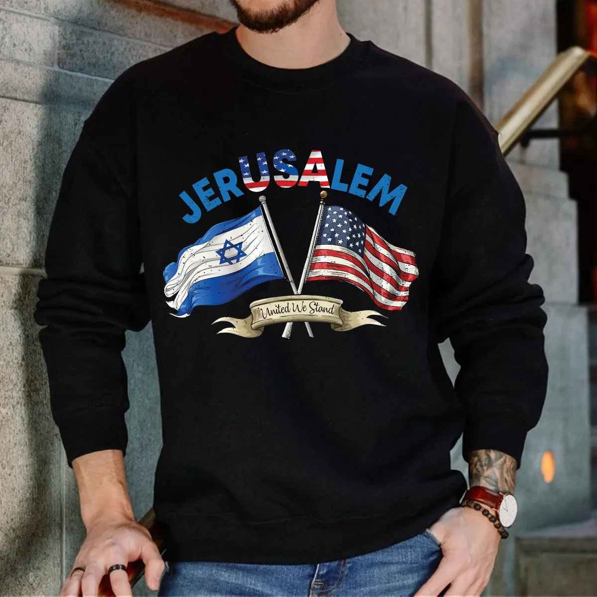 Teesdily | United We Stand With Jerusalem Shirt, Jerusalem Flag Shirt, Jerusalem Support Unisex Tshirt Hoodie Sweatshirt Mug