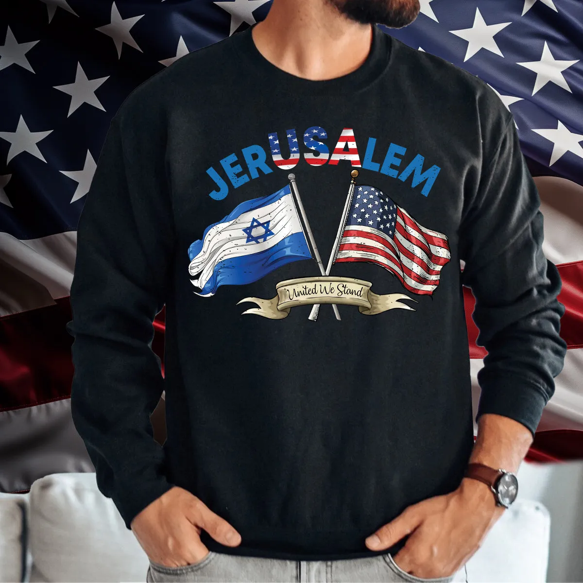 Teesdily | United We Stand With Jerusalem Shirt, Jerusalem Flag Shirt, Jerusalem Support Unisex Tshirt Hoodie Sweatshirt Mug