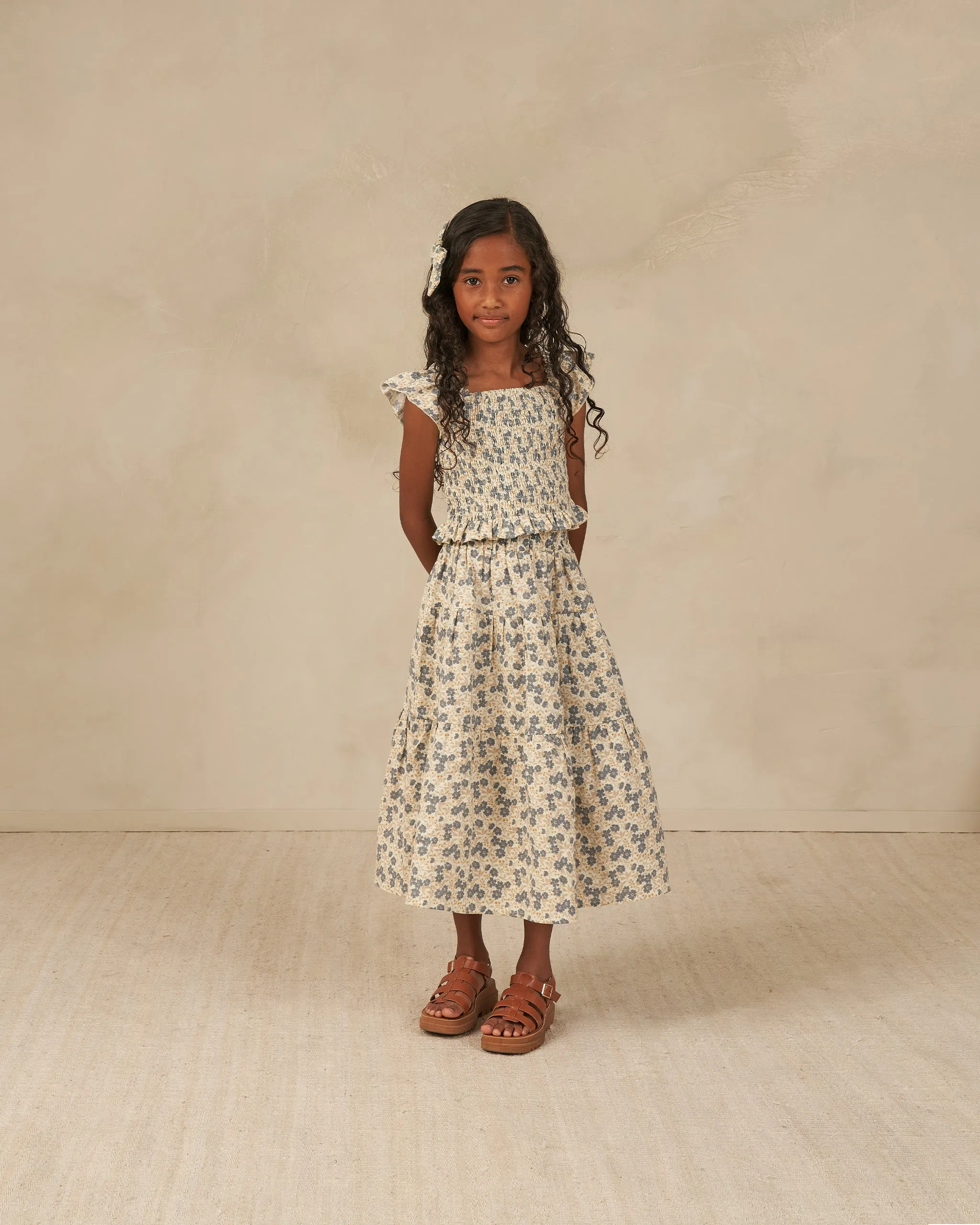 The Tiered Midi Skirt by Rylee   Cru - Blue Ditsy - KIDS