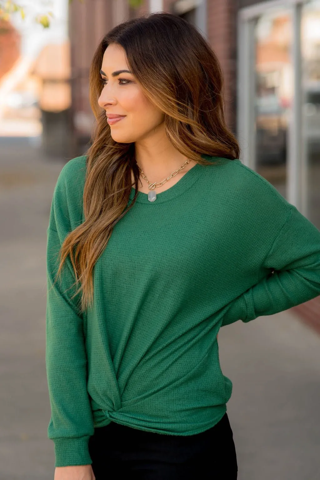 Thermal Tie Front Long Sleeve Tee