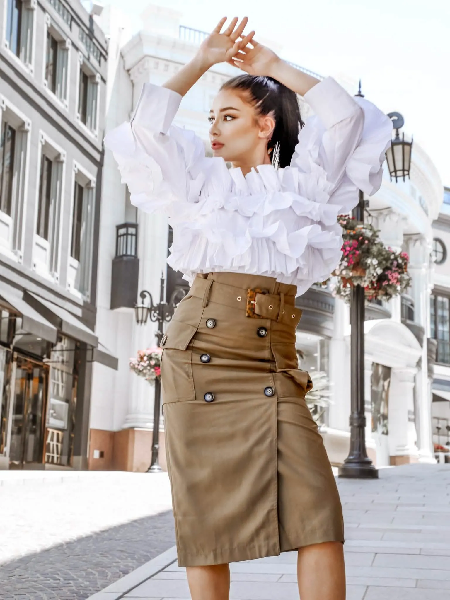 Utility Chic Olive Midi Skirt with Pockets