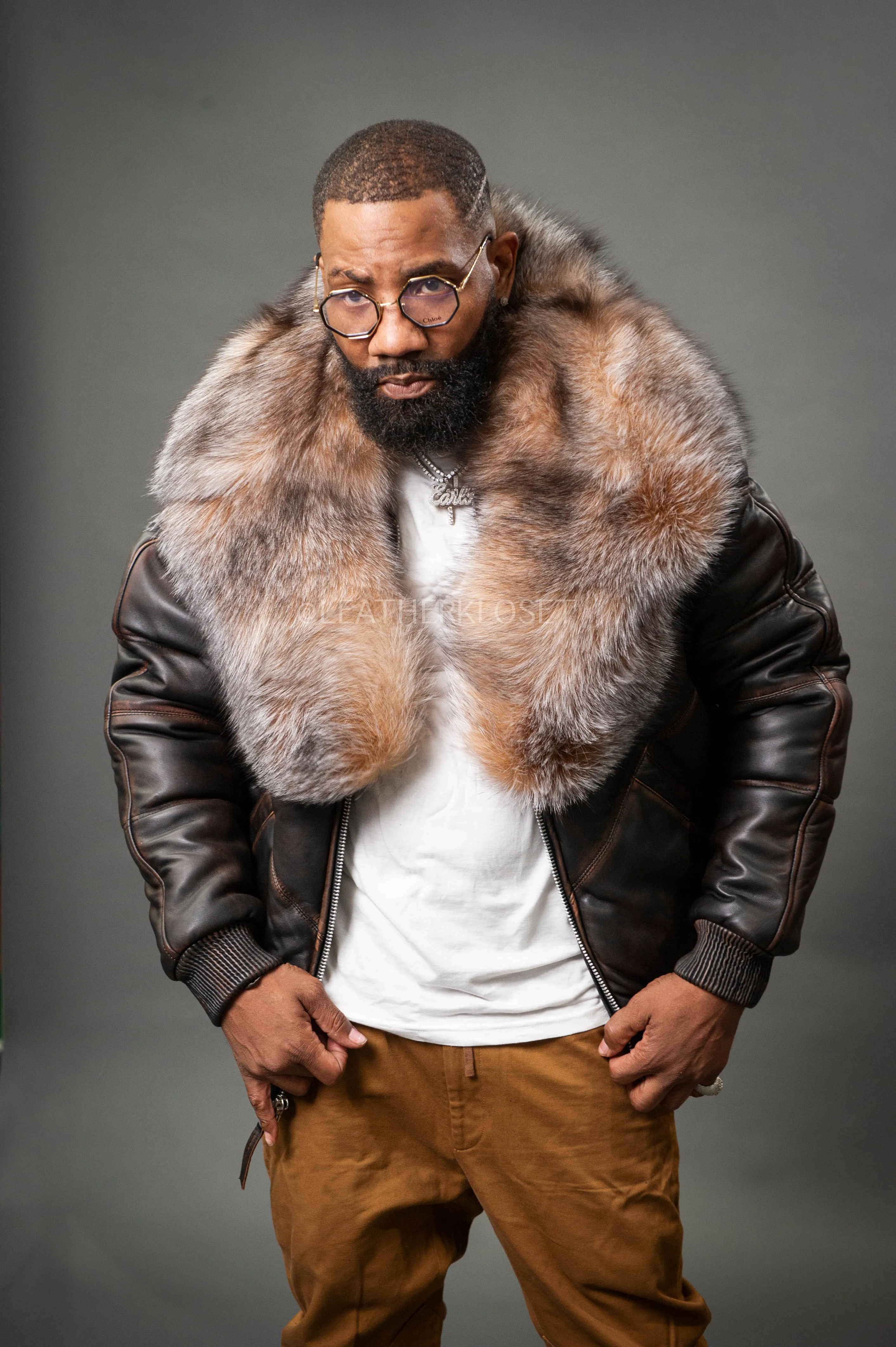 V-Bomber Leather Premium Full Fox Fur Collar [Copper]