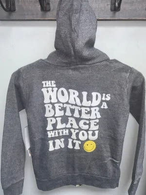 Vintage Havana The World Is A Better Place Zip Hoodie - Steel Grey