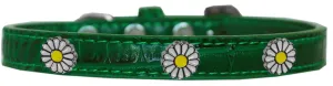 White Daisy Widget Croc Dog Collar Emerald Green Size 16