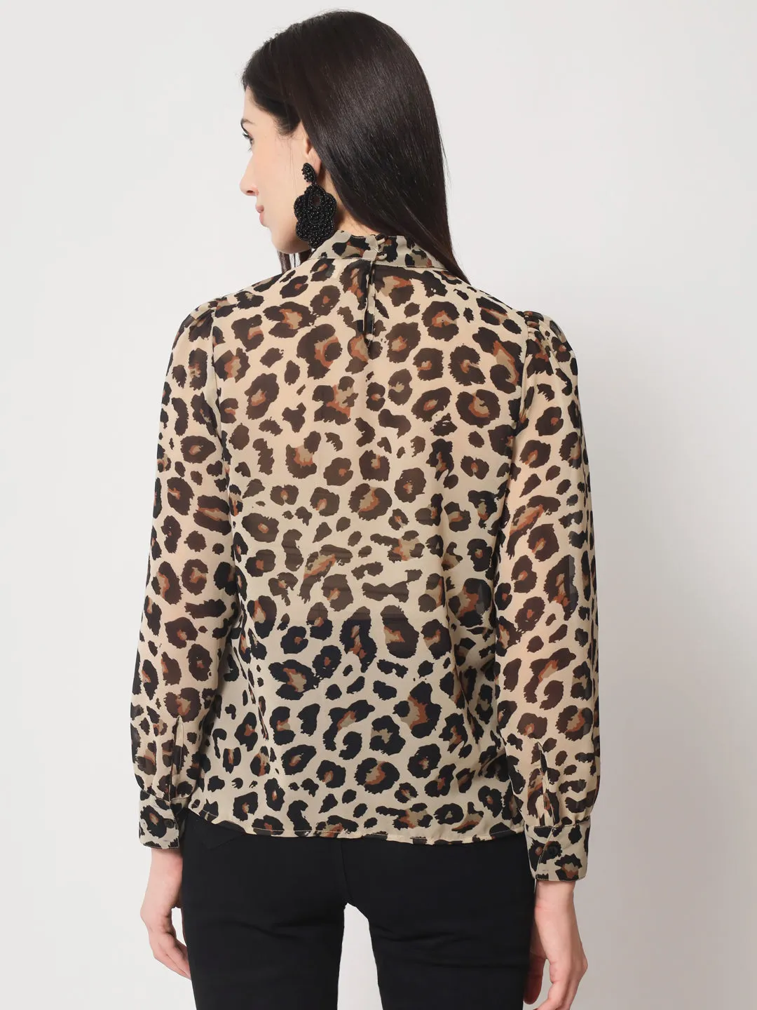 Women's Animal Printed High Neck Georgette Top