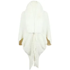 Women's Fur Collar Tassel Shawl Knitted