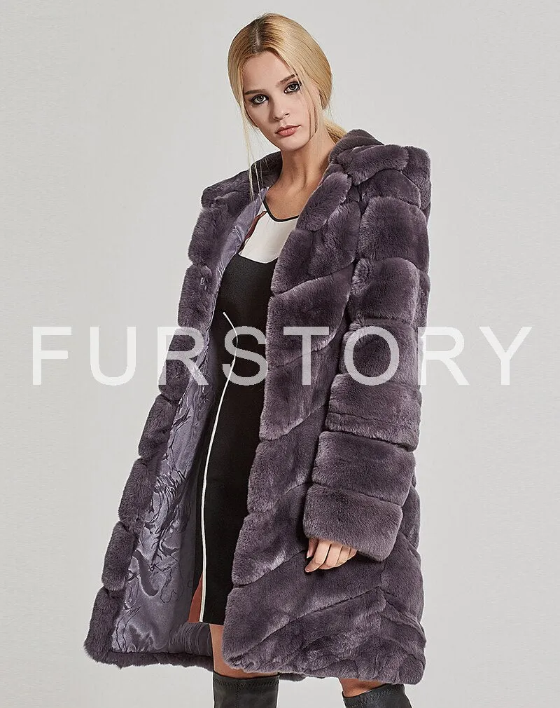 Women's Genuine Rabbit Fur Coat Women with Hood Winter jacket Women 17154