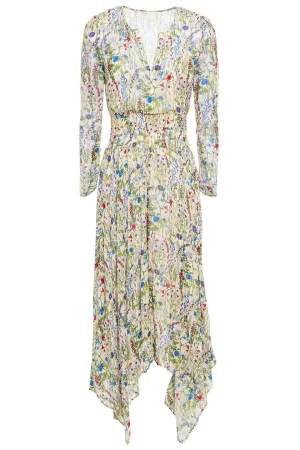 Women's Natural Rangley Asymmetric Metallic Fil Coupé Floral-print Chiffon Midi Dress