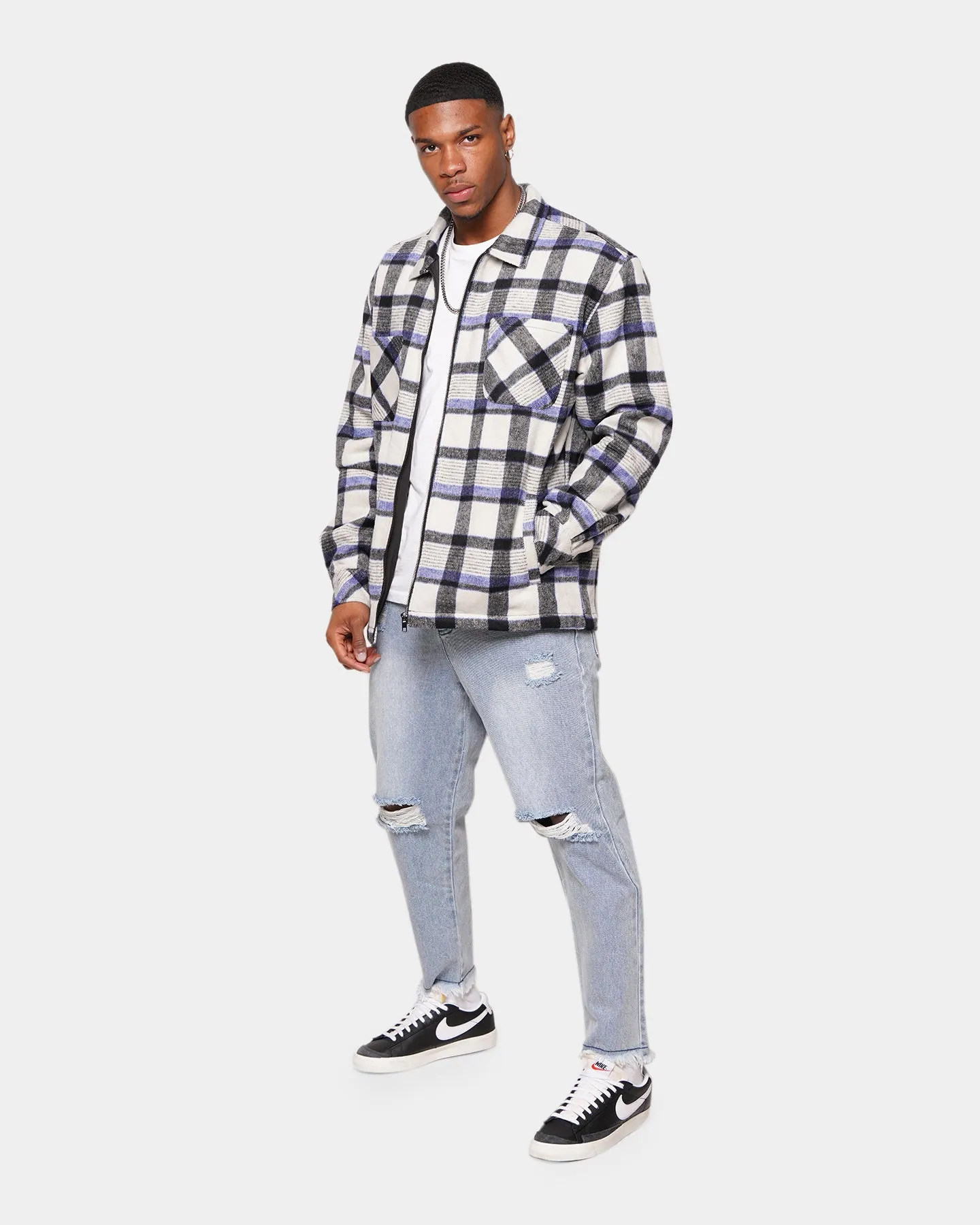 XXIII Vitus Zip Up Flannel Shacket Blue/White