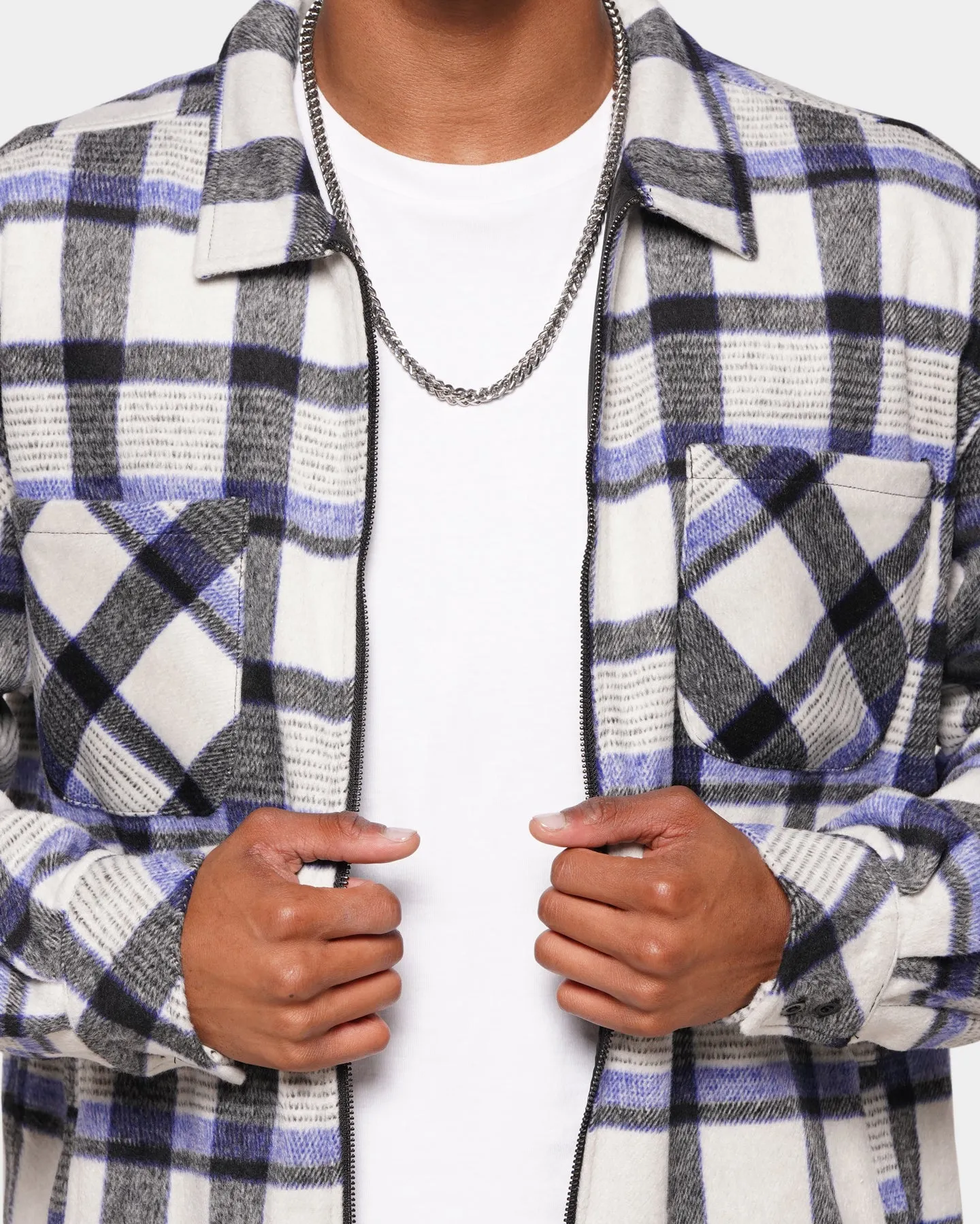 XXIII Vitus Zip Up Flannel Shacket Blue/White