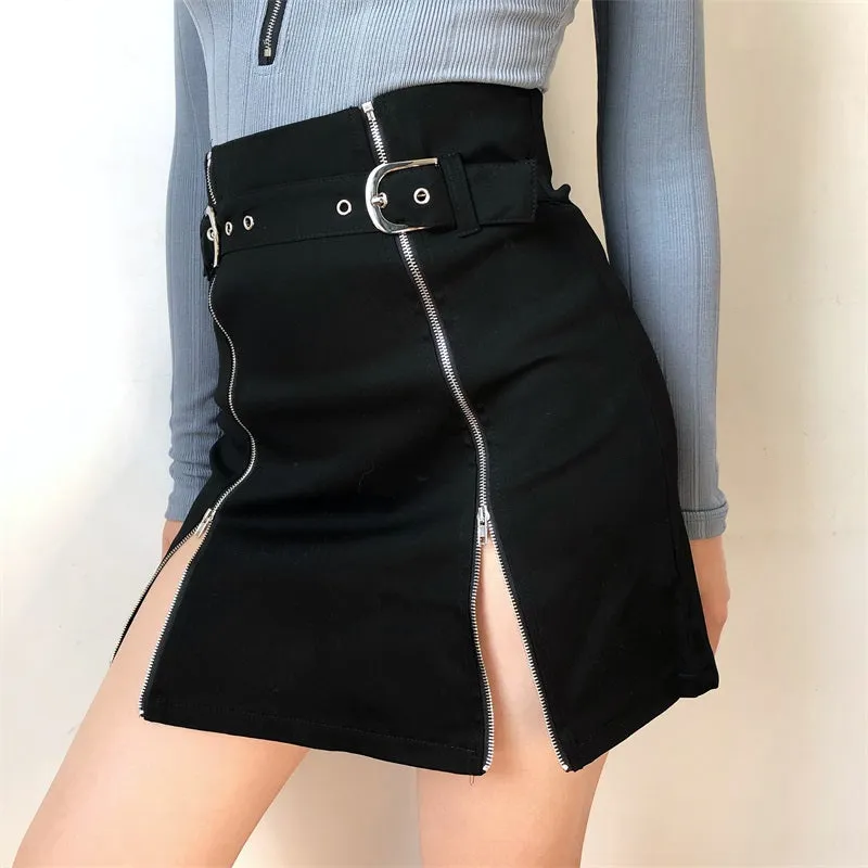 Zipper black skirt KF90354